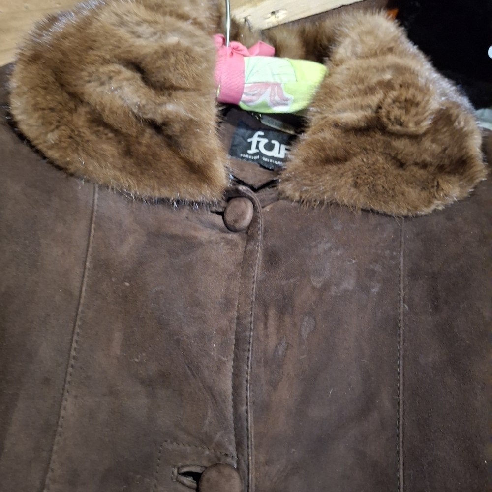 Mink Collar And Cuffs Vintage Coat  Dark Brown 1950-60's